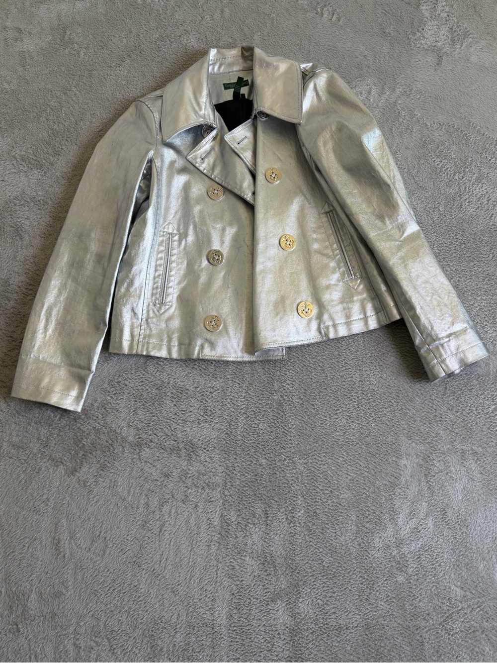 Ralph Lauren Vintage Silver Women's Metallic Double-Breasted Jacket M - Picture 2 of 10